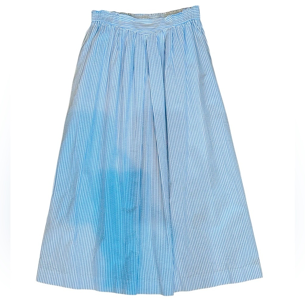 Susan Bristol Vintage Blue seersucker Pleated Maxi Skirt size 8